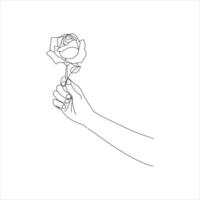 rose flower Continuous line drawing of a hand holding. Beautiful rose flower simple line art with active strok vector