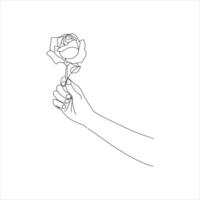 rose flower Continuous line drawing of a hand holding. Beautiful rose flower simple line art with active strok vector