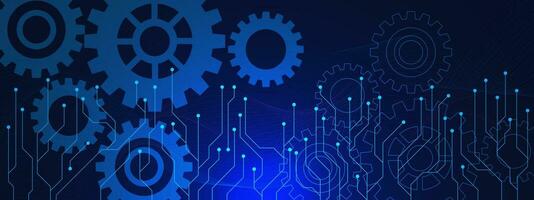 Gear wheel with electronic circuit board for mechanical engineering or hi-tech digital technology concept. Vector illustration.