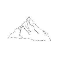 mountain range continuous One  line drawing. Simple line drawing of mountains and sun. Modern one line nature illustration vector