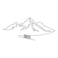 mountain range continuous One  line drawing. Simple line drawing of mountains and sun. Modern one line nature illustration vector