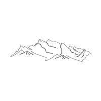 mountain range continuous One  line drawing. Simple line drawing of mountains and sun. Modern one line nature illustration vector