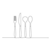 Forks, spoons, knife Continuous one line drawing. hand drawn. Vector illustration