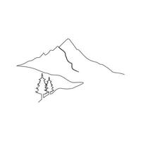 mountain range continuous One  line drawing. Simple line drawing of mountains and sun. Modern one line nature illustration vector