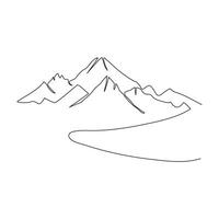 mountain range continuous One  line drawing. Simple line drawing of mountains and sun. Modern one line nature illustration vector