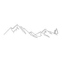 mountain range continuous One  line drawing. Simple line drawing of mountains and sun. Modern one line nature illustration vector