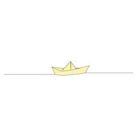 paper boat Continuous line drawing. sailboat in big waves of sea. Business icon. Vector illustration