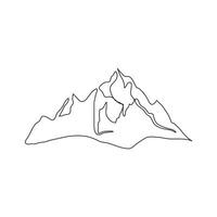 mountain range continuous One  line drawing. Simple line drawing of mountains and sun. Modern one line nature illustration vector