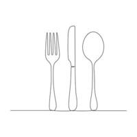 Forks, spoons, knife Continuous one line drawing. hand drawn. Vector illustration