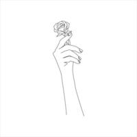 rose flower Continuous line drawing of a hand holding. Beautiful rose flower simple line art with active strok vector