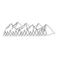 mountain range continuous One  line drawing. Simple line drawing of mountains and sun. Modern one line nature illustration vector