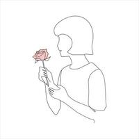 rose flower Continuous line drawing of a hand holding. Beautiful rose flower simple line art with active strok vector