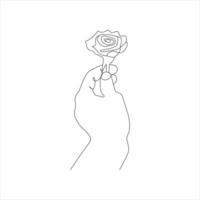 rose flower Continuous line drawing of a hand holding. Beautiful rose flower simple line art with active strok vector