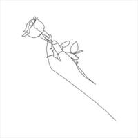 rose flower Continuous line drawing of a hand holding. Beautiful rose flower simple line art with active strok vector