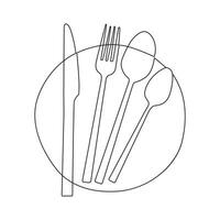 Forks, spoons, knife plates Continuous one line drawing. hand drawn. Vector illustration