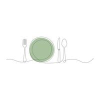 Forks, spoons, knife plates Continuous one line drawing. hand drawn. Vector illustration