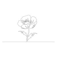 Poppy flowers continuous one line vector art illustration and single outline simple flower design