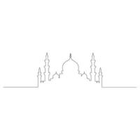 Mosque line art drawing islamic ornament background. Single line draw design vector graphic illustration