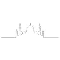 Mosque line art drawing islamic ornament background. Single line draw design vector graphic illustration