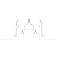 Mosque line art drawing islamic ornament background. Single line draw design vector graphic illustration