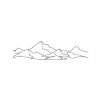 mountain range continuous One  line drawing. Simple line drawing of mountains and sun. Modern one line nature illustration vector