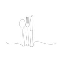 Forks, spoons, knife Continuous one line drawing. hand drawn. Vector illustration