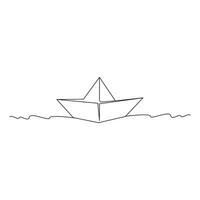 paper boat Continuous line drawing. sailboat in big waves of sea. Business icon. Vector illustration