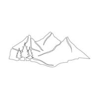 mountain range continuous One  line drawing. Simple line drawing of mountains and sun. Modern one line nature illustration vector