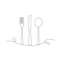 Forks, spoons, knife Continuous one line drawing. hand drawn. Vector illustration