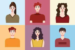 Set of avatars of young people in flat style. Vector illustration