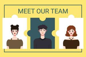 Vector illustration of a team of people in puzzle pieces. Teamwork concept