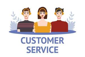 Customer service concept. People with headsets. Vector illustration in flat style