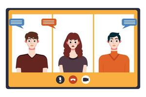 Video conference concept. People avatars on computer screen. Vector illustration