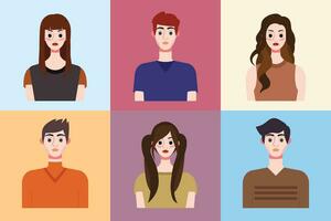 Set of avatars of young people in flat style. Vector illustration