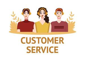 Customer service concept. People with headsets. Vector illustration in flat style