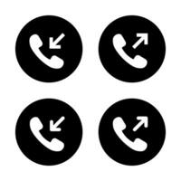 Incoming and outgoing call icon on black circle. Phone communication symbol vector