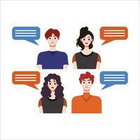 Group of people with speech bubbles. Vector illustration in flat style.