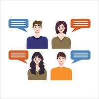 Group of people with speech bubbles. Vector illustration in flat style.