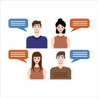 Group of people with speech bubbles. Vector illustration in flat style.