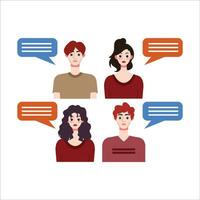 Group of people with speech bubbles. Vector illustration in flat style.