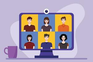 Video conference concept. People avatars on computer screen. Vector illustration