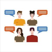 Group of people with speech bubbles. Vector illustration in flat style.