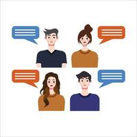 Group of people with speech bubbles. Vector illustration in flat style.