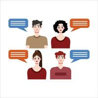 Group of people with speech bubbles. Vector illustration in flat style.