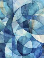 AI generated Watercolor abstract geometric pattern, watercolor drawing print, mosaic composition, abstraction-creation, emotive composition, monochrome painting, rounded forms, shaped canvas photo