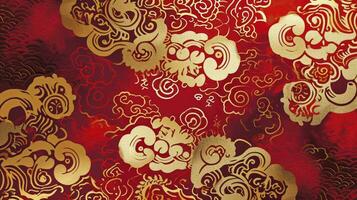 AI generated Chinese auspicious cloud pattern with red and gold themes. photo