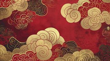 AI generated Chinese auspicious cloud pattern with red and gold themes. photo