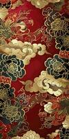 AI generated Chinese auspicious cloud pattern with red and gold themes. photo