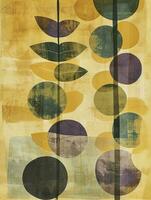 AI generated Simple botanical detail mid-century watercolor design symmetrical print, rounded forms. photo