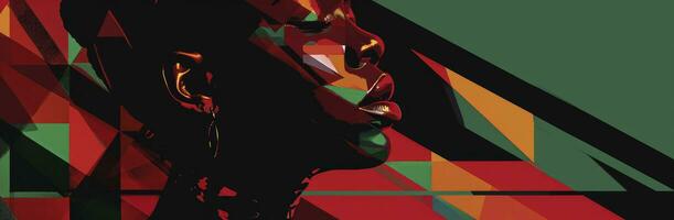 AI generated African Message celebrates black history month, with mid-century illustration, colourful patchwork, bold-graphic, dark black and emerald, poster captivating. photo